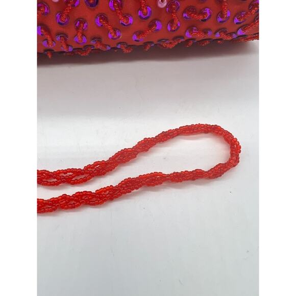 Evening Formal Wedding Red Purple Sequin Barrel Snap Purse Red Hat Ladies - Picture 4 of 9